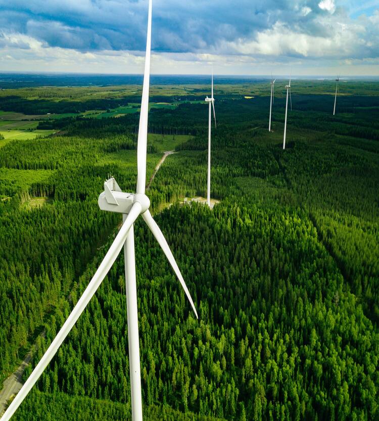 wind energy turbines for commercial purpose are installed in green air corridor.