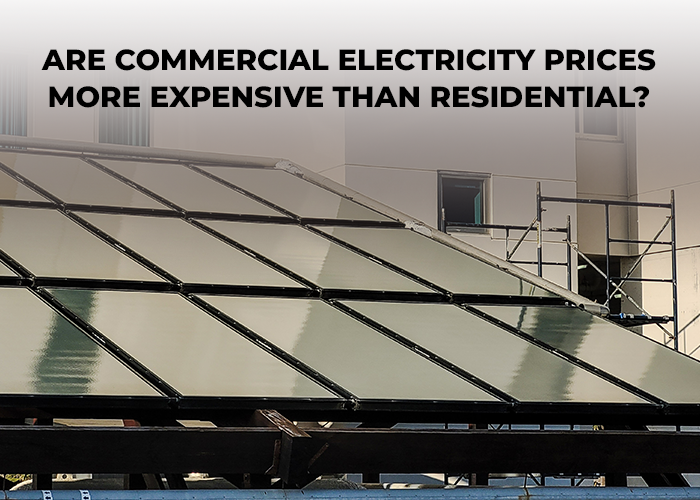 Solar panels are installed on a rack which is used for the comparison of commercial vs residential electricity rates