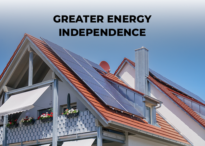 large numbers of solar panels plates are placed on roof shows greater energy independence